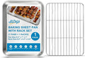 Herogo Small Stainless Steel Baking Sheet with Rack Set(1 Pans + 1 Racks), 9.2'' x 7'' x 1'' Mini Metal Bacon Tray with Cooling Rack Set for Baking & Roasting, Nontoxic & Easy Clean
