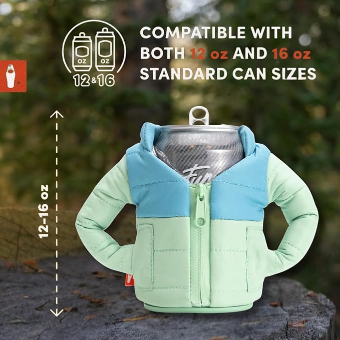 Puffin - The Puffy Jacket - Insulated 12 oz Can Cooler I Beer Bottle & Soda Can Insulator, Keep Drinks and Beverages Cold - Seafoam & Crater Blue