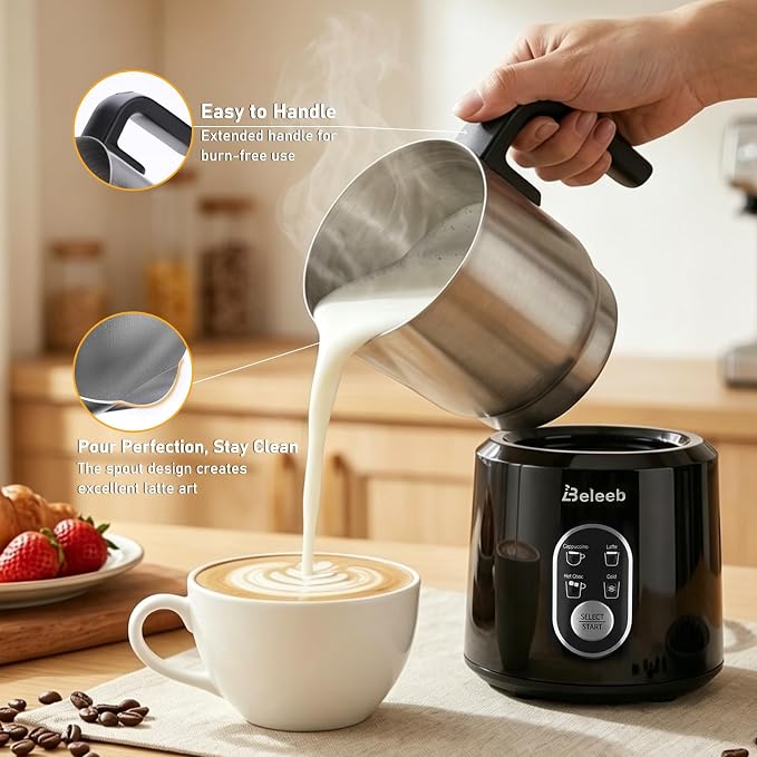 Detachable Milk Frother and Steamer, Dishwasher Safe Stainless Steel Milk Jug, 4-in-1 Electric Automatic Hot/Cold Foam Maker & Hot Chocolate Machine, 11.8oz/350ml, for Latte, Cappuccino