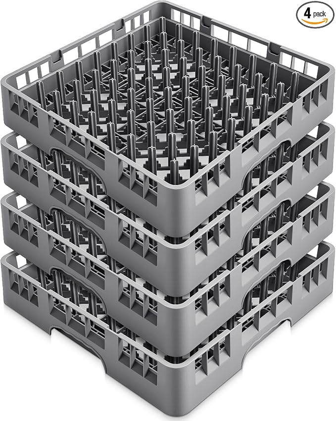 Aurelema Commercial Dishwasher Tray Rack Commercial Washing Machines Polypropylene Full Size Flatware Rack for Bowls Plates Knives Forks Cup (Peg Dish,Gray,4 Pack)