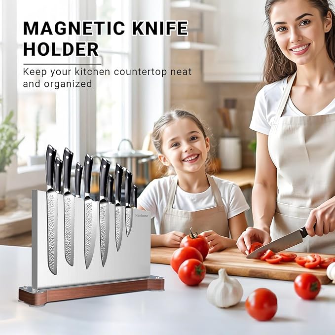 Magnetic Knife Block Without Knives Large Double Side Magnetic Knife Holder Stand with Strong Magnet, Stainless Steel Knife Storage Organizer for Kitchen Counter Knife Rack Three Magnet Strip