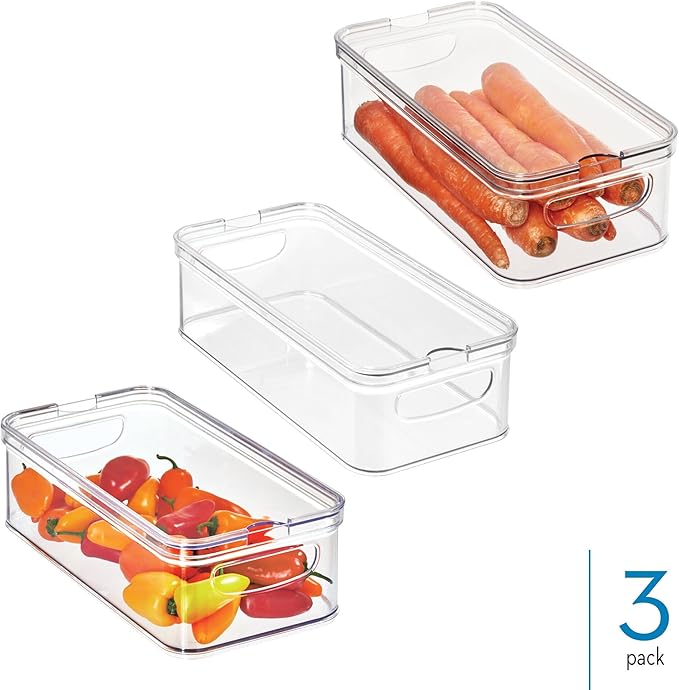 iDesign Stackable Fridge Organizer Bins with Lids for Fresh Produce - Set of 3 - Clear