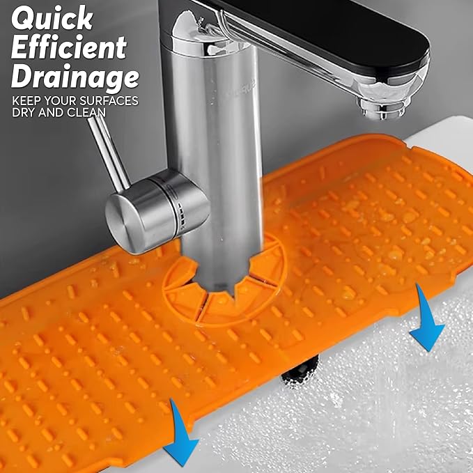 Silicone Faucet Water Catcher Mat, Soft Silicone Faucet Mat Sink Water Splash Guard, 3 Pieces Faucet Splash Catcher for Kitchen Sink Splash Guard to Keep Dry (Gray & Black &Orange)