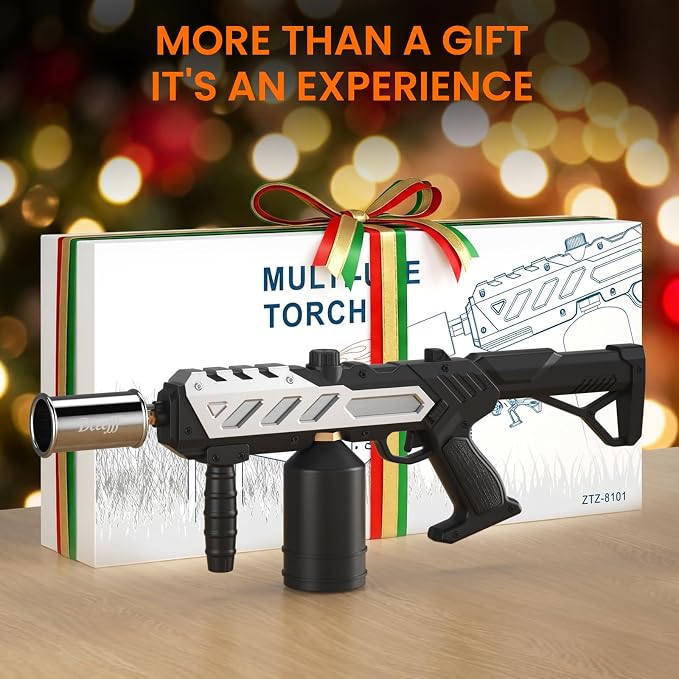 Propane Torch Gun, Detachable & Adjustable Flame Thrower Gun, 1800℃ Heavy Duty Blow Torch for BBQ, Searing Steak, Campfire Starter, Ice Melting and Soldering, Sliver (Tank Not Included)