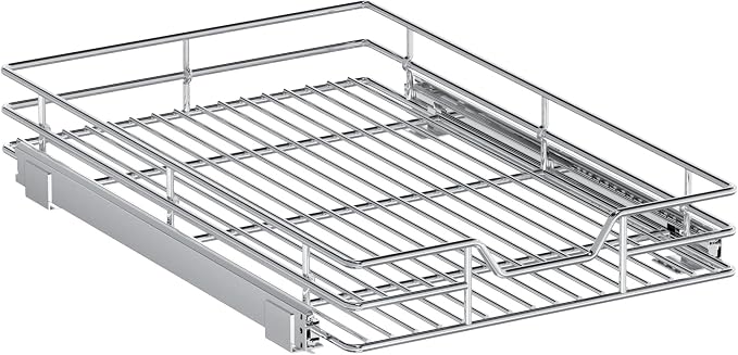 Pull Out Cabinet Organizer, 14.5" W x 21.5" D, Heavy Duty Chrome Slide Out Shelf for Base Cabinets, Sliding Wire Basket Drawer for Pantry Items, Bowls, Containers & Cleaning Supplies