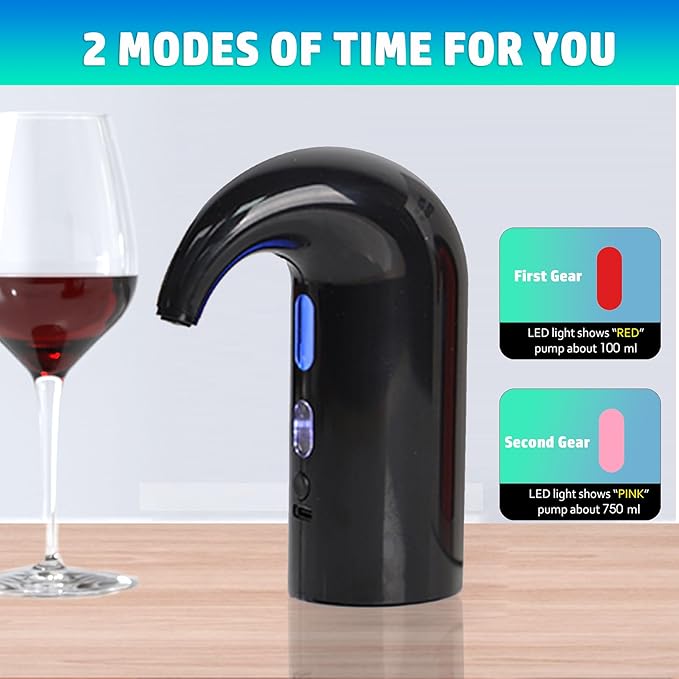 Electric Wine Aerator Pourer, Portable Automatic One-Touch Decanter Dispenser Pump for Red and White Wine with USB Rechargeable Battery