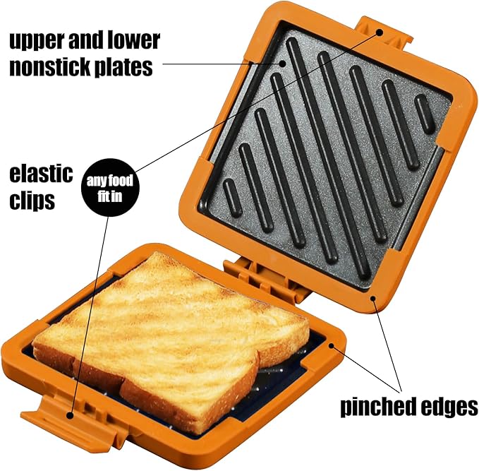 MKYSAIL Toaster,Microwave Toaster, Sandwich Maker, Panini Maker, Dishwasher Safe,NO Electricity,Wireless,Time Saving,Fast,Toastie Safe in Microwave Oven(Orange, Microwave Sandwich Maker)