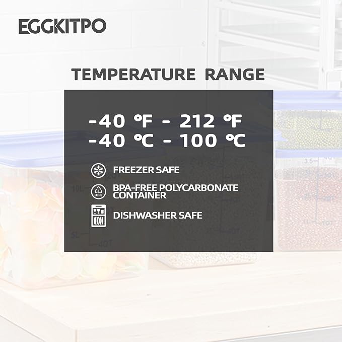 EGGKITPO 8 Pcs 12 QT Food Storage Container with Blue Lids, Handle BPA-Free Polycarbonate Hot Cold Resistant Large Square Commercial Container Set Scarle Dishwasher Freezer Safe Pantry Storage Kitchen