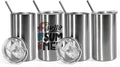 AGH 12OZ Sublimation Silver Tumbler with Lids and Straws 4Pack Stainless Steel Straight Skinny Tumblers for Kids Double Wall Insulated Cup for Water Juice and Travel.Great DIY Gift for Kids
