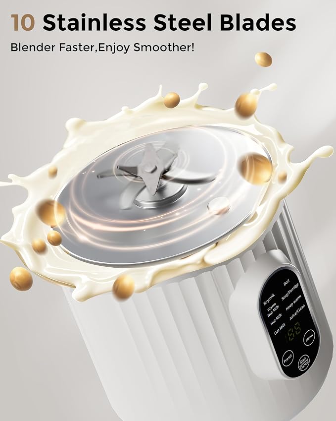 Kuhuz Nut Milk Maker,32oz Automatic Soy Milk Machine For Homemade Almond,Oat,Coconut Plant Based & Non-Dairy Beverages,12H Time Delay,Auto-Clean,Keep Warm,White