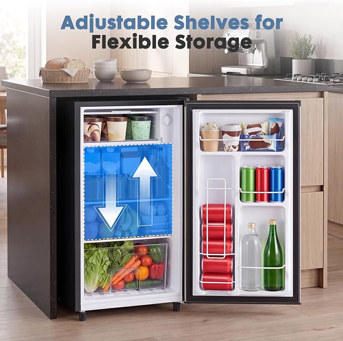 DUMOS 3.2 Cu.Ft Mini Fridge with Freezer, Single Door Refrigerator with Adjustable Thermostat, Compact Small Fridge for Bedroom, Office, Dorm,Single Door Silver