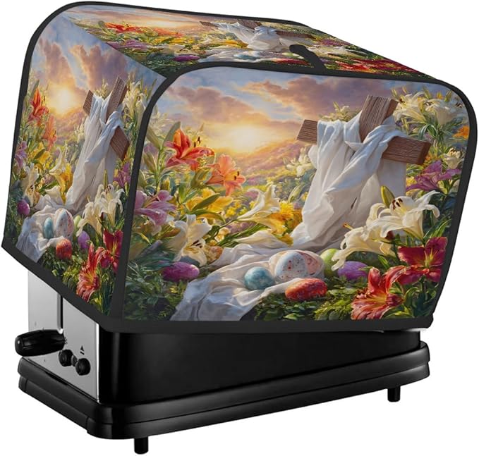 Easter Eggs Flowers Art Toaster Cover 4 Slice Dust and Fingerprint Protection Toaster Bread Maker Covers Washable Kitchen Small Appliance Covers for Kitchen Accessories Decor Bakeware Women Gift