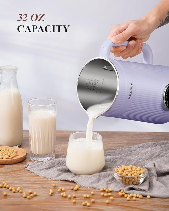 KIDISLE 8 in 1 Nut Milk Maker Blender, 32oz Homemade Soy, Almond, Oat, Coconut, Plant Based Milks and Non Dairy Beverages, Automatic Soybean Milk Machine with Delay Start/Keep Warm/Boil Water, Purple