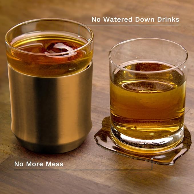 Elevated Craft Hybrid Rocks Glass Premium Vacuum Insulated Steel Base with Removable Insert - 12oz Cocktail Glass, Double Old Fashioned Lowball for Margaritas, Bourbon, Whiskey - Copper