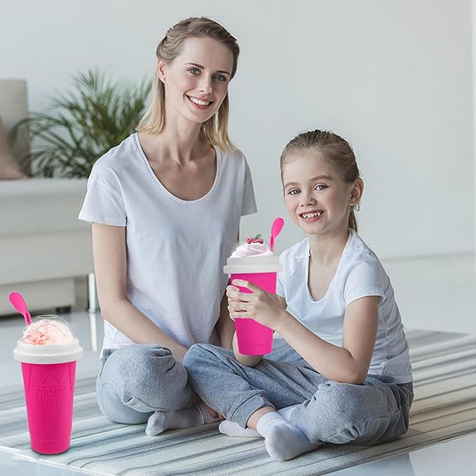2PCS Slushie Maker Cup, Quick Frozen Magic Cups for Homemade Milk Shake Ice Cream Maker, Double Layer Squeeze Slushy Maker Cup, Birthday Gifts for Mother Father,Kids,Friends,Family (Blue+Pink)