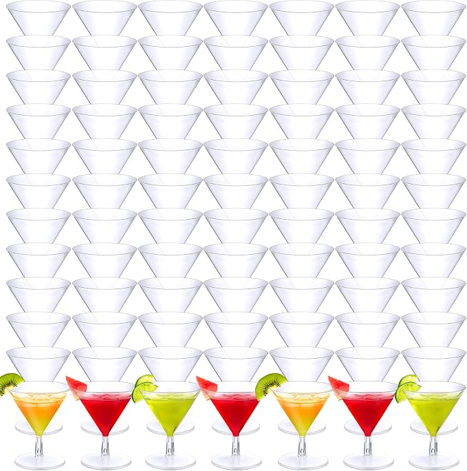 Rtteri 250 Pcs Mini Martini Glasses Plastic 2 Oz Disposable Mini Margarita Cups Clear for Weddings Party Wine Cocktails Drinks Desserts (Martini)