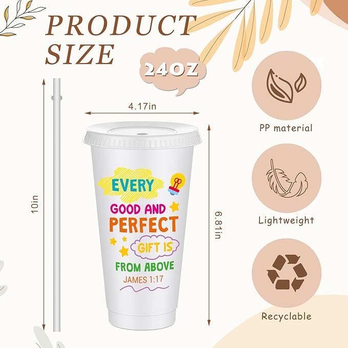 Uiifan 30 Pcs Vacation Bible School Cups for Kids, Christian Tumblers with Straws Bible Verse Cups for VBS, Sunday School, Church Party Favors Faith Gifts, Reusable Plastic Tumblers with Lids, White