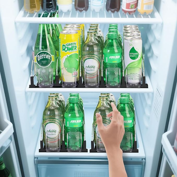 Upgraded Drink Organizer for Fridge，Soda Can Dispenser for Refrigerator，Automatic Self-Pushing Drink Pusher，Space-Saving Fridge Storage，Holds up to 10-15 Cans, 2 Row
