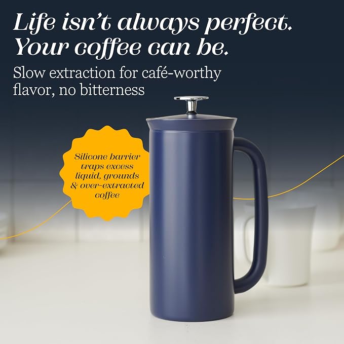 ESPRO Pro P7 French Press Stainless Steel 304 – Patented Double Walled Micro-Filter Insulated French Press Coffee Maker, Grit-Free Brew - Heat Resistant BPA Free - Aegean Blue, 32oz