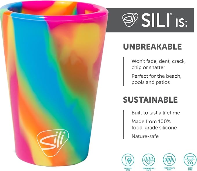 Silipint 1.5oz Silicone Shot Glasses – Pack of 2 BPA-Free, Non-Toxic, Dishwasher & Freezer Safe Cups – Colored Shot Glasses for Cold Beverages, Cocktails, Travel, Party (Hippie Hops)