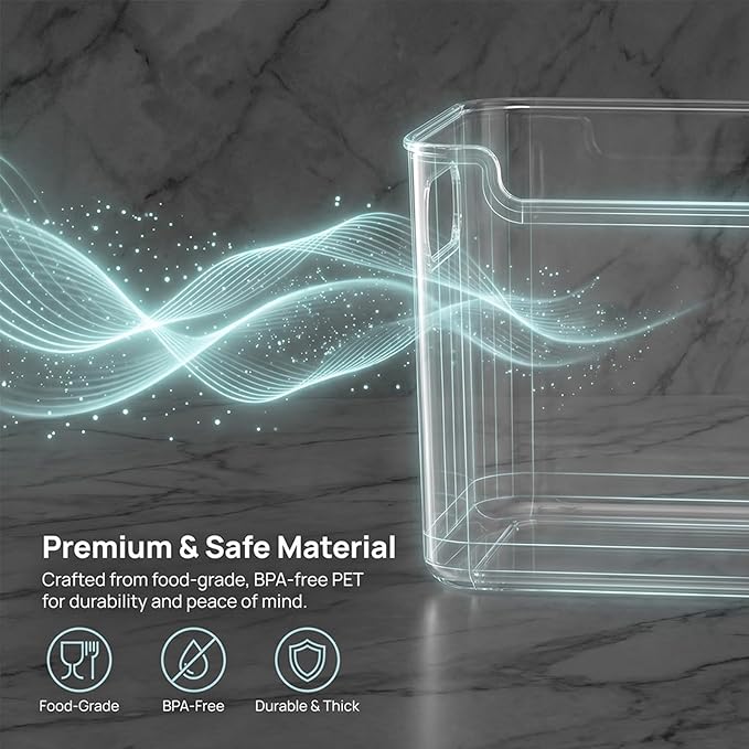 Crystal Clear Freezer Storage Bins, BPA-Free Clear Fridge Organizer Bins with Handles, Stackable Plastic Bins for Organization, Heavy-Duty Clear Storage Bins (Transparent, 2L+2S)