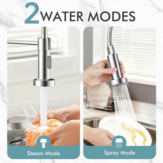 FEELSO Kitchen Faucet with Pull Down Sprayer, High Arc Stainless Steel Single Handle Kitchen Sink Faucet, 1 or 3 Hole Brushed Nickel Kitchen Faucets for Farmhouse Camper Rv Bar