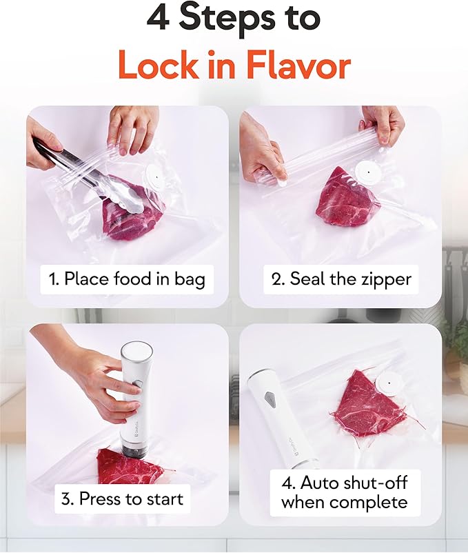 Vacuum Sealer Machine with Visible Water Tank, 30 Reusable Bags (S, M, L - 10 Each), Foldable Drying Rack, and Charging Cable – Compact & Powerful Handheld Food Sealer for Freshness