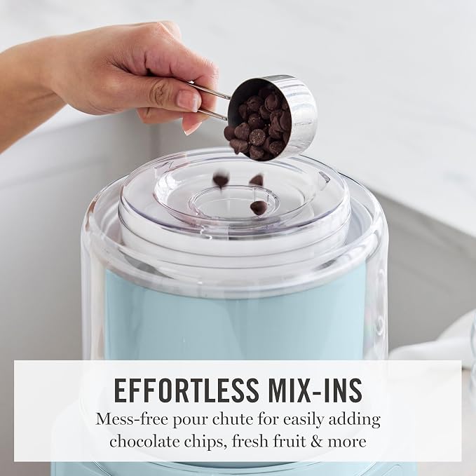 Martha Stewart Ice Cream Maker, 2 Quart Double-Insulated Freezer Bowl, Sorbet & Frozen Yogurt, Ready in 20 Minutes, Mix-Ins Chute, Easy to Clean, Sky Blue