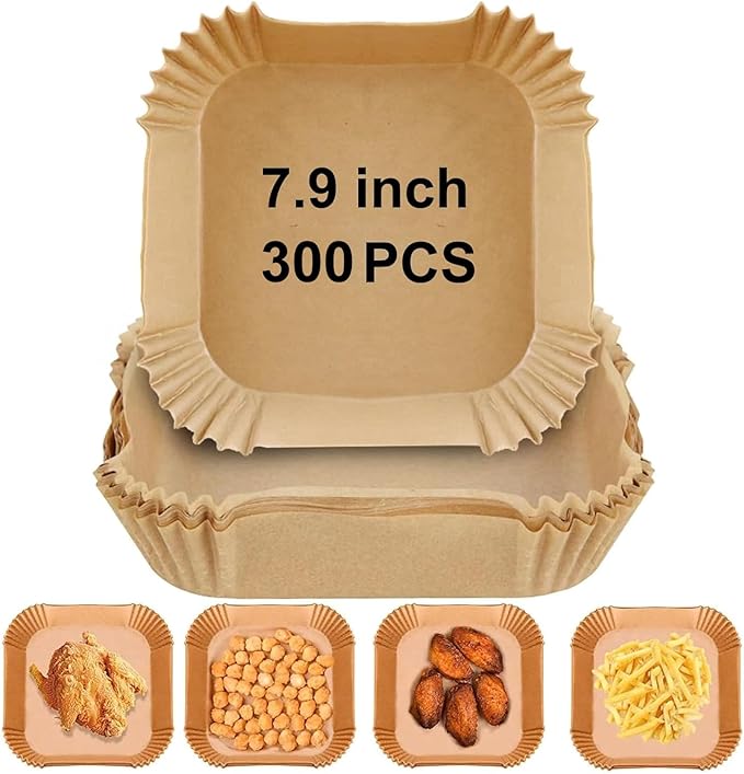 300 PCS 7.9 Inch Square Air Fryer Baking Paper Liners, Non-Stick Parchment Paper Liners for 5-8QT Airfryer Microwave Oven Frying Pan