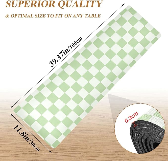 Checkered Mint Green and White Trivet Table Runner Heat Resistant 230F for Hot Dishes Pots Plates Kitchen Dining Table Protector Decorative 39.37 X 11.8 Inch