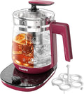 Hot Tea Maker Glass Electric Kettle With Tea Infuser And Temperature Control, 1.5L Stainless Steel, 1200W Rapid Boiling, Programmable Control For Your Favorite Teas And Coffee, Red