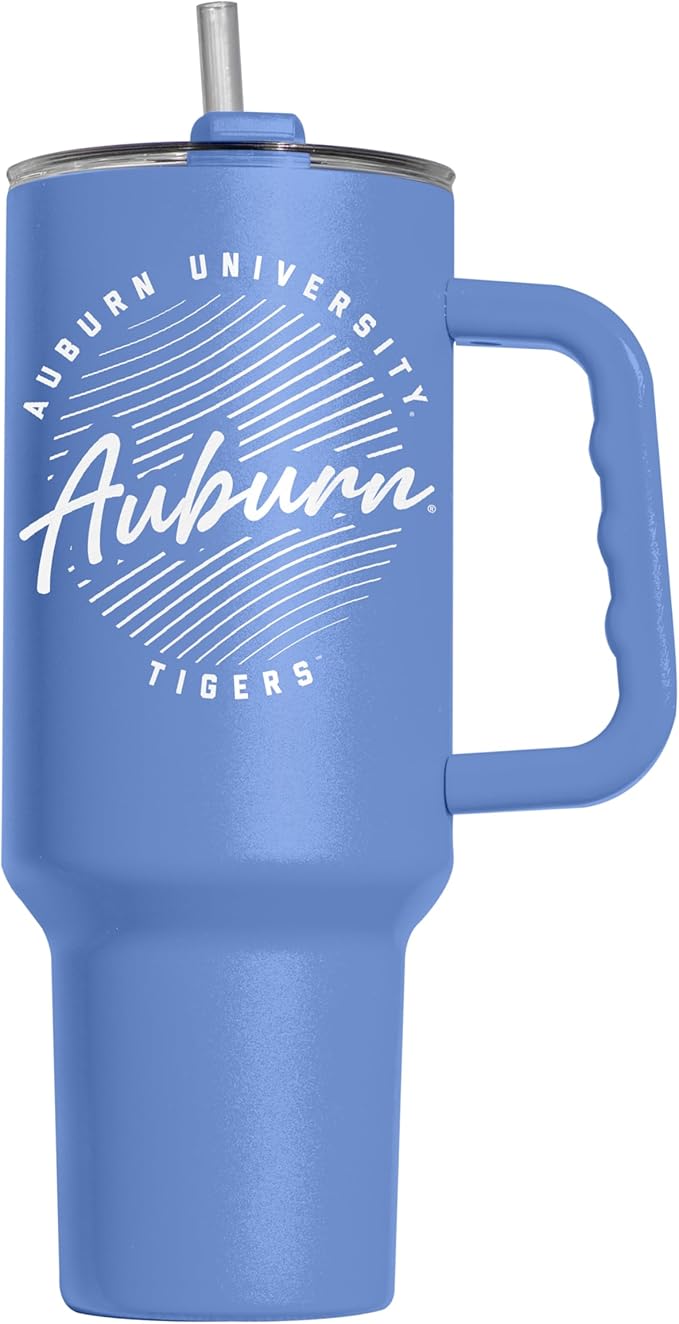 Logo Brands NCAA Auburn Tigers Retro Script Arctic 40 oz Tumbler with Handle - Stylish Everyday Use Powder Coated-Stainless Steel with Straw- Keeps Cold For Hours