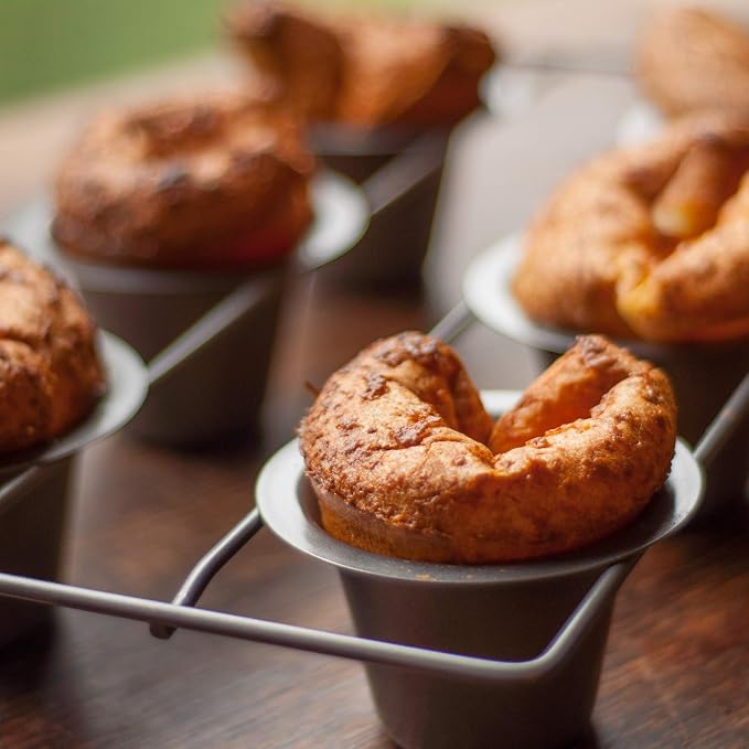 Fox Run Non-Stick Popover Pan, 6 Cup Yorkshire Pudding Pan, Grey | Bake Popovers & Yorkshire Pudding | Easy Release Nonstick | Consistent Results | 6 Cup Pop Over Baking Pan | Baking Gadget