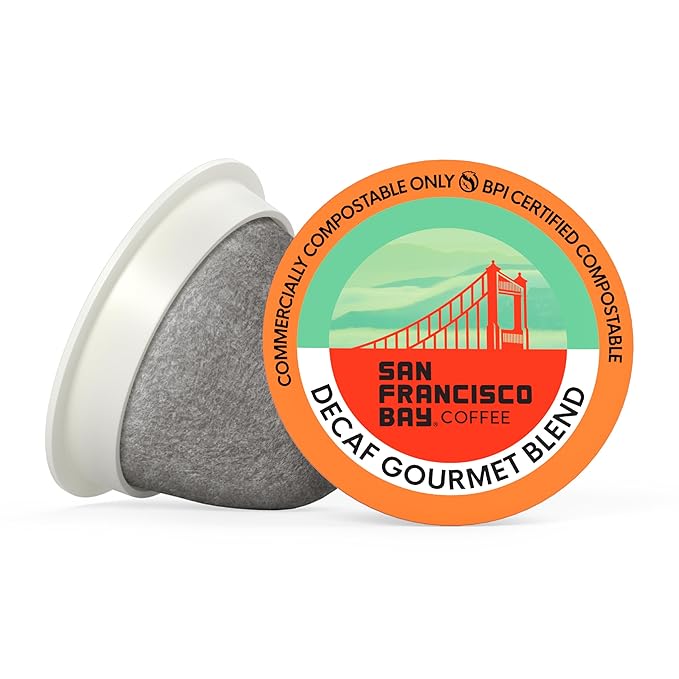 San Francisco Bay Decaf K-Cup Coffee Pods, Decaf Gourmet Blend (80 ct), Medium-Dark Roast, Commercially Compostable Single-Serve Coffee Pods, Swiss Water Process