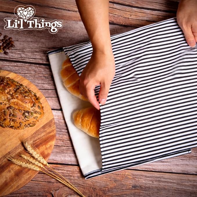 Sourdough Bread Bag – Reusable Beeswax Bread Storage Bags 2.0 (2 Sizes) for Homemade & Artisan Loaves, Cotton-Lined Bread Keeper, Plastic-Free Kitchen Storage – Stripey Black