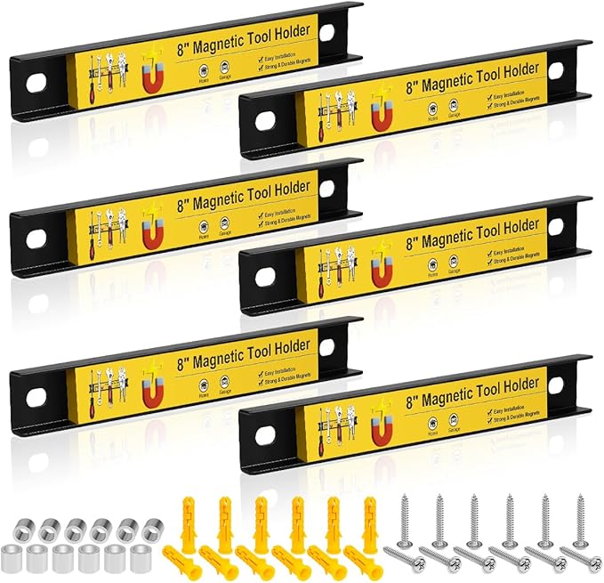 UCINNOVATE 8” Magnetic Tool Holder, 6 Pack Heavy Duty Magnetic Screwdriver Organizer Tool Holder Strips, Magnetic Strip Holder Workbench Storage, Magnet Tool Organization Bar for Wall Garage Wrenches