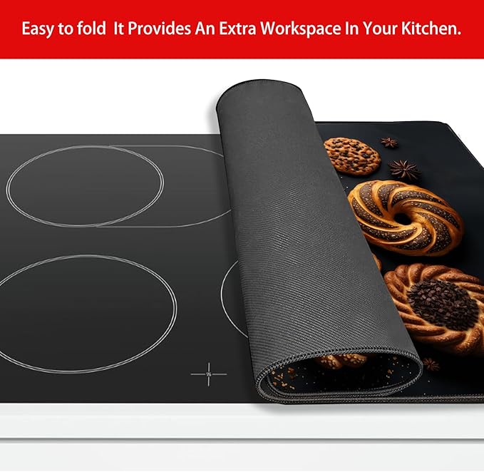 Electric Stove Cover Glass Top Stove Cover Protector Stove Top Covers For Electric Stove Flat Top Natural Rubber Anti-Slip Coating Expands Usable Space (27.9x20)