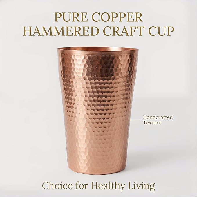 YJX 9.5oz Pure Copper Cup for Drinking, Hammered Copper Tumbler, 100% Solid Copper Drinking Cup for Water, Whiskey, Cocktails, Vintage Bar Ware, Handcrafted Teacup Gift