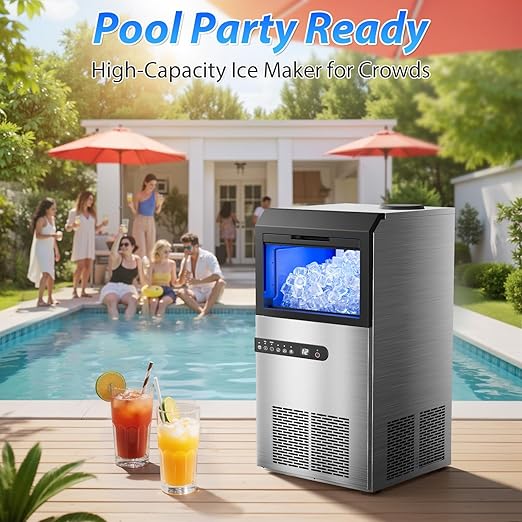 Commercial Ice Maker Machine, 120lbs/24H Stainless Steel Under Counter ice Machine with 45 Ice Cubes/Cycle, 2 Water Inlet Modes, Self Clean, 24H Timer,29LB Storage Bin for Bar, Coffee Shop, Home