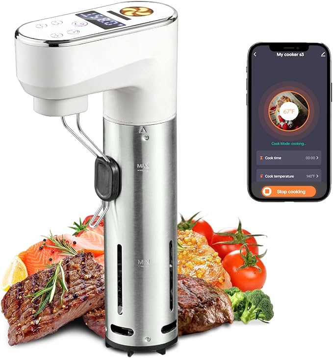 1300W Sous Vide Cooker,WIFI Sous Vide Machines,Immersion Circulator,Precision Cooker,Recipes,Accurate Temperature and Time Control,IPX7 Waterproof,Ultra Quiet,Fast Heating,APP Recipes Timer