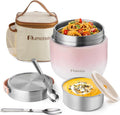 40oz Insulated Food Jar with 2 Compartments, Leak-Proof Thermo for Hot Food Wide Mouth Stainless Steel Includes Spoon and Fork Soup Thermo Lunch Containers Bento Box for Adults（Pink