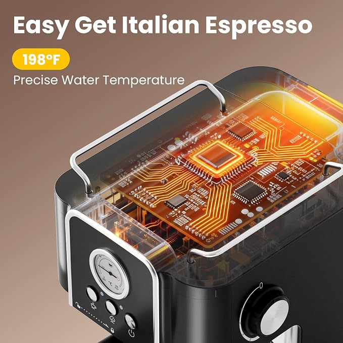 Professional 20-Bar Espresso Coffee Maker, Semi-Automatic with Steam Wand Milk Frother, All-in-One Machine with 1.8L Removable Tank for Latte Cappuccino, Easy Clean