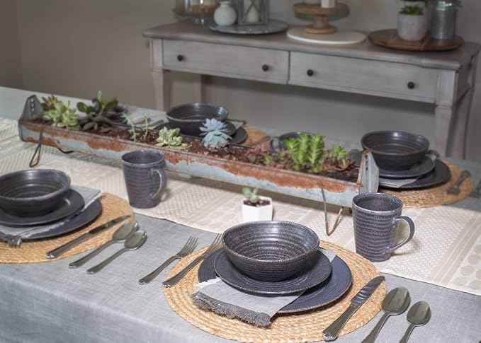 Elanze Designs Sophisticated Modern Chic Ribbed Ceramic Stoneware Dinnerware Mugs Cups Set of 4 - Charcoal Grey