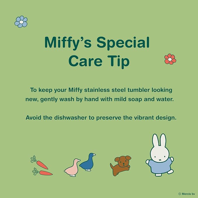 Dragon Glassware | Miffy Stainless Steel Tumbler with Straw, 24 oz - Blue | Vacuum Insulated Stainless Steel Tumbler with Straw & Lid; Double Walled Tumbler with Straw Charm; Miffy Cup with Lid