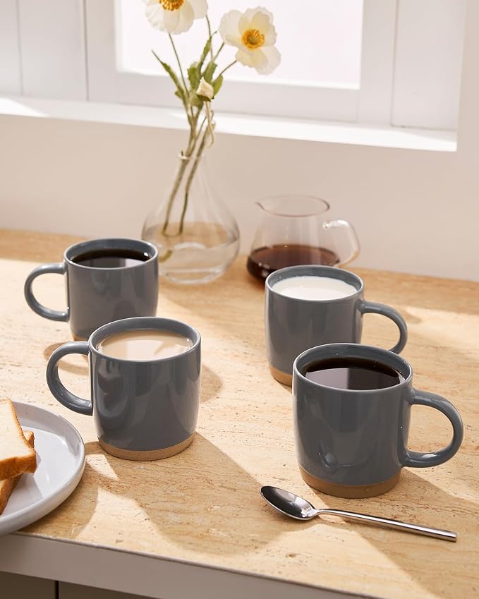 famiware Coffee Mugs for 6, 13 oz Mug Set, Dringking Cup with Handle for Coffee, Tea, Cocoa, Milk, Milkyway Serise, Dark Gray