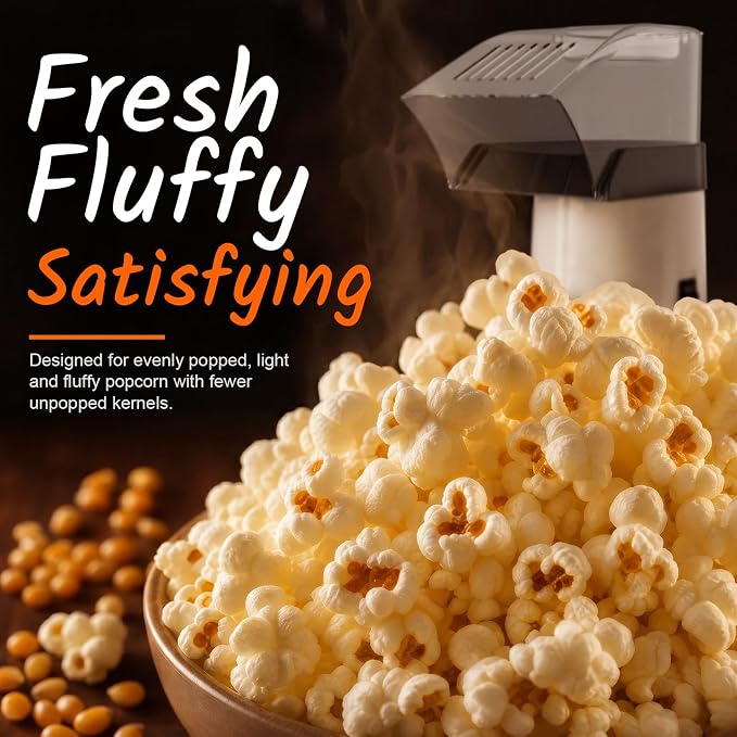 Popcorn Maker, Hot Air Popper for Healthy Oil-Free Snacks, 4.5QT Electric Popcorn Machine with Fast Popping & Easy Clean Design for Movie Nights, Family Fun, Game Night, Dorms, Kids & Home(White)