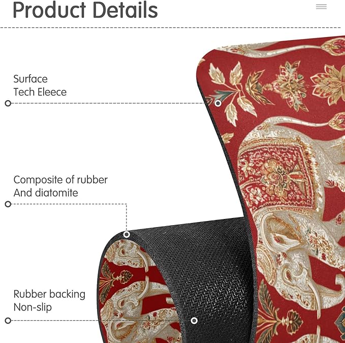 Kitchen Sink Splash Guard 1 PC 30 Inch Sink Faucet Mat Splash Guard for Bathroom Countertop Water Absorbent Foldable Cuttable Soft Washable Red Retro Elephant Flowers