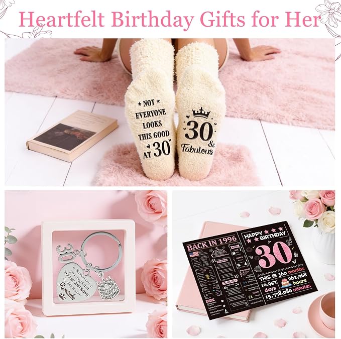 30th Birthday Gifts for Women, Vintage 1996 Happy 30th Birthday Gifts Basket for Women Unique Gift Ideas for 30 Year Old Female, Wife, Girlfriend, Sister, Friend, Funny Bthday Gift Turning 30 Year Old