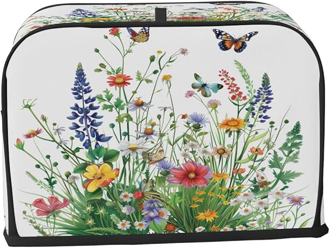 Beautiful Flowers And Grass 4 Slice Toaster Cover Dust And Fingerprint Bread Maker Cover Bakeware Protector Washable Appliance Covers Kitchen Accessories For Home Kitchen Women Gift