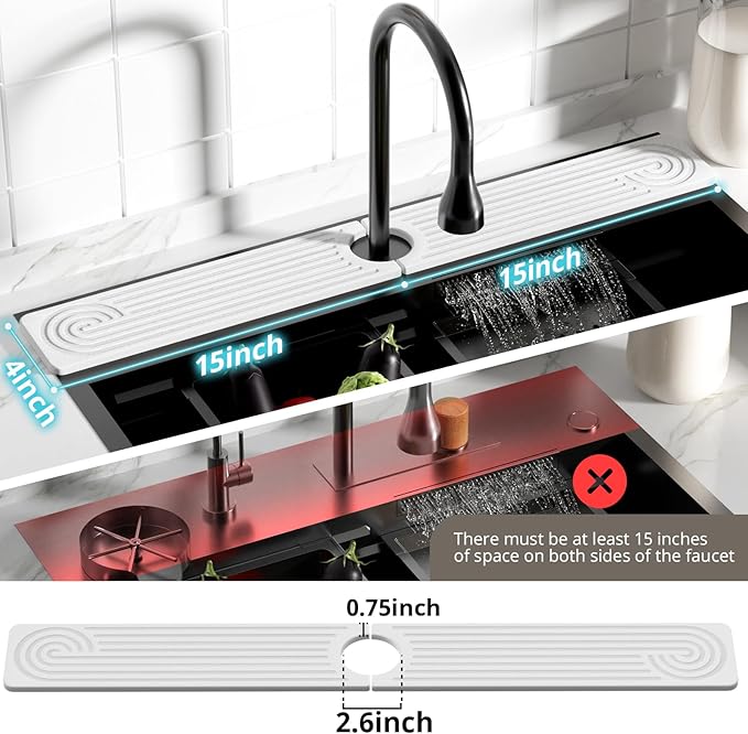 Quick Dry Sink Splash Guard - 30" Instant Dry Diatomite Faucet Mat Stone Sink Tray - Quick Drying Water Stone - for Kitchen and Bathroom Sink - White